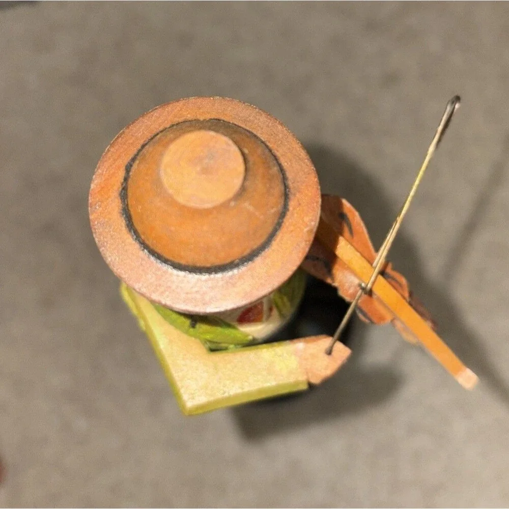 Vintage ANRI carved wooden folk art bottle stopper Mechanical Violin Player